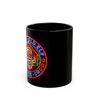 Neon Santa Coffee Mug – 'Jolly Old Elf Coffee Co.' Black Ceramic Mug (11oz & 15oz)